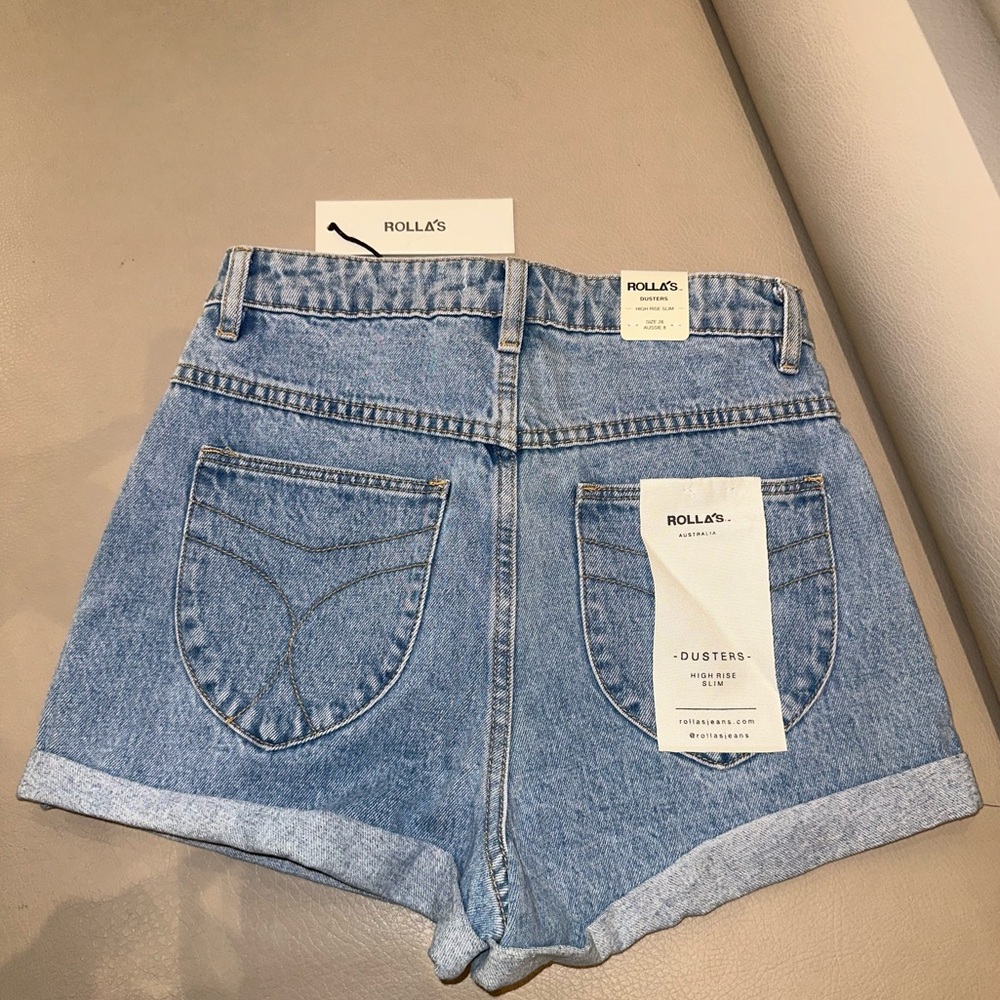 Rolla’s high rise slim denim shorts